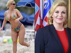 A Atual Presidente da Croácia, Kolinda Grabar, Usou um Fio Dental na Praia e Mostrou Seu Corpo Espetacular Apesar de já Ser Coroa