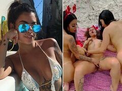 Jaiane Lima e amigas ao ar livre fazendo uma putaria lésbica