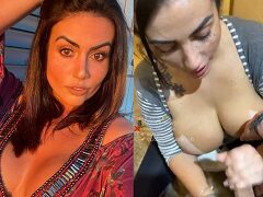 Daniela Buenno pelada masturbando o amigo até ganhar leite nos peitões