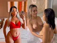 Bia Sanches fazendo sexo lésbico na banheira com morena misteriosa