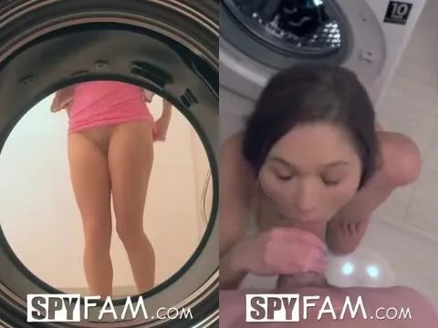Câmera escondida filmando uma ninfeta jeitosa na lavanderia sem calcinha