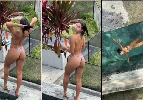 Filmando uma moreninha deliciosa tomando banho de piscina