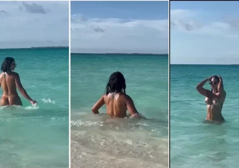 Mulher muito gostosa na praia sem roupa alguma se exibindo