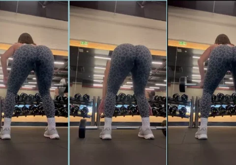 Gaúcha deliciosa usando uma legging apertadinha sem calcinha na academia