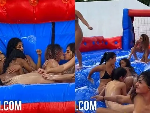 Gostosa de Guarabira participando de um futebol de sabão com suas amigas lésbicas
