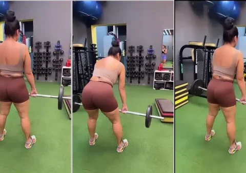 Gostosa de São paulo malhando as pernas e o bumbum com um shortinho curto