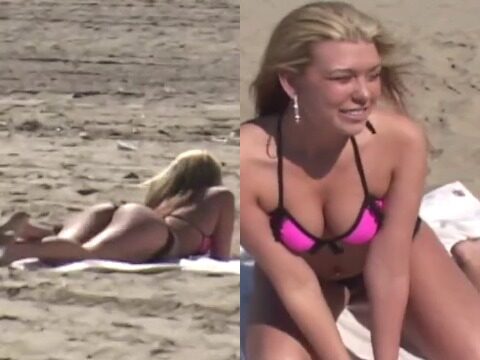 Loirinha tesuda exibindo a raba na praia antes de ir foder com o cara