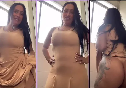 Mulher gostosa de São paulo levantando o seu vestido para mostrar o corpinho natural