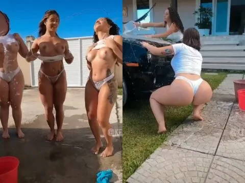 As mais gostosas do onlyfans lavando um carro esportivo só de calcinha e mostrando as partes íntimas