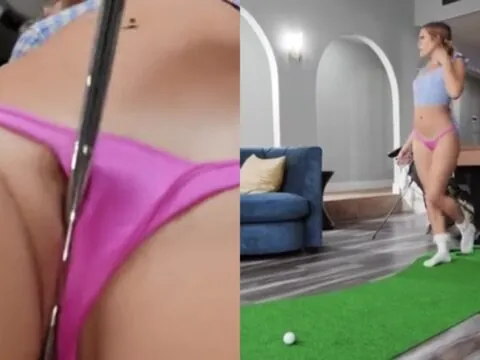Novinha safada sentando forte na bolinha do golf até gozar gostoso