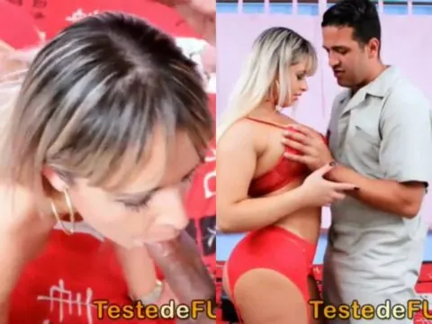 Loira safada seduzindo eletricista no sofá até ele gozar