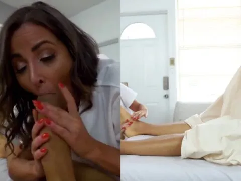 Morena gostosa de massagem cavalgando no cliente com tesão de puta