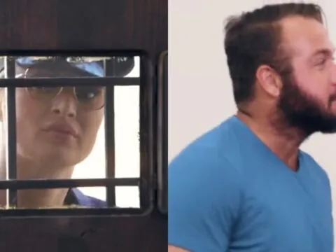 Tarado se masturbando em casa e policial loira decidiu dar uma lição quente