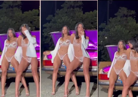 Colombiana gostosa usando uma calcinha de renda com a sua amiga