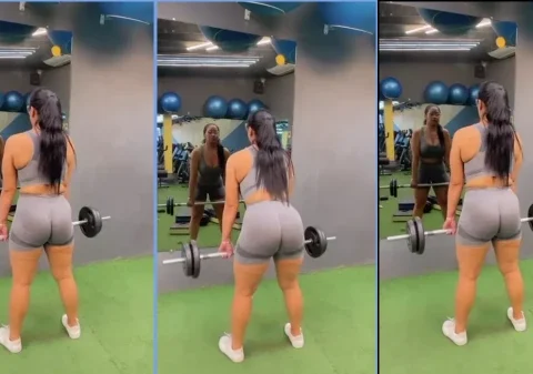 Gostosa na academia exibindo o seu shortinho curto colado