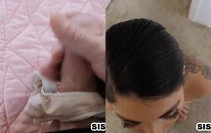 Irmã safada pega o tarado se masturbando e fode com ele até a gozada