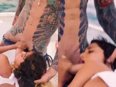 Morena safada transando com dois amigos na lancha