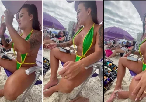 Ninfeta fogosa se exibindo na praia e sensualizando sem parar