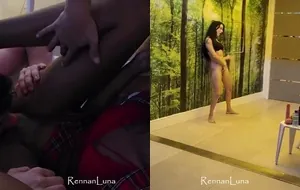 Ninfetinha morena chupando o pau gostoso enquanto recebe língua na buceta