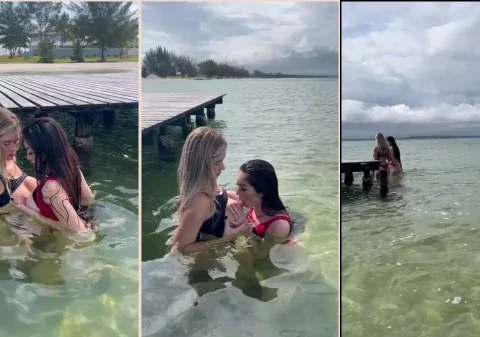 Novinha gostosa se pegando com a amiga dentro da água