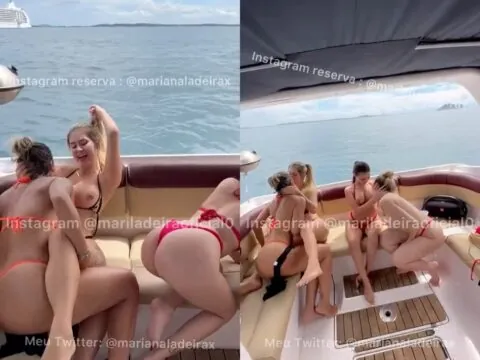 Três gostosas se pegando na lancha com muita tesão e gemidos altos