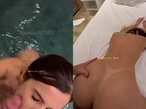 Morena fogosa chupando rola na piscina e gemendo alto no motel