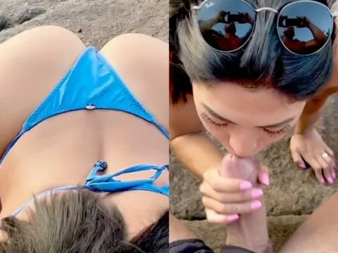 Putinha fogosa na praia exibindo seu corpinho esbelto enquanto mama