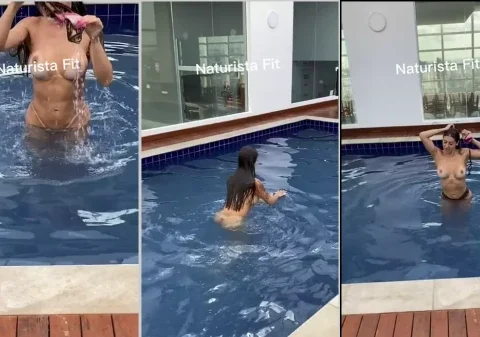 Gostosona fitness exibindo o seu corpão na piscina