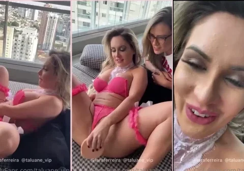 Safada se masturbando enquanto a amiga ajuda ela