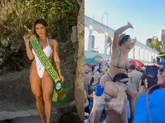 Famosinha do insta mostrando os peitões no carnaval carioca 2025