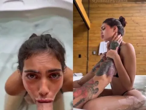 Ninfeta metendo a calcinha de lado pra sentar na pica dentro da banheira