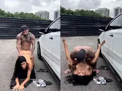 Sexo no estacionamento, influencer Rafaela Pereira fodendo no estacionamento de academia no centro de Santos